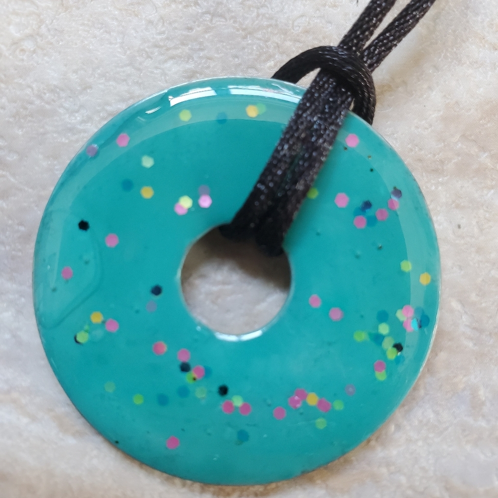 Aqua Hand painted Pendant 22'' Necklace.